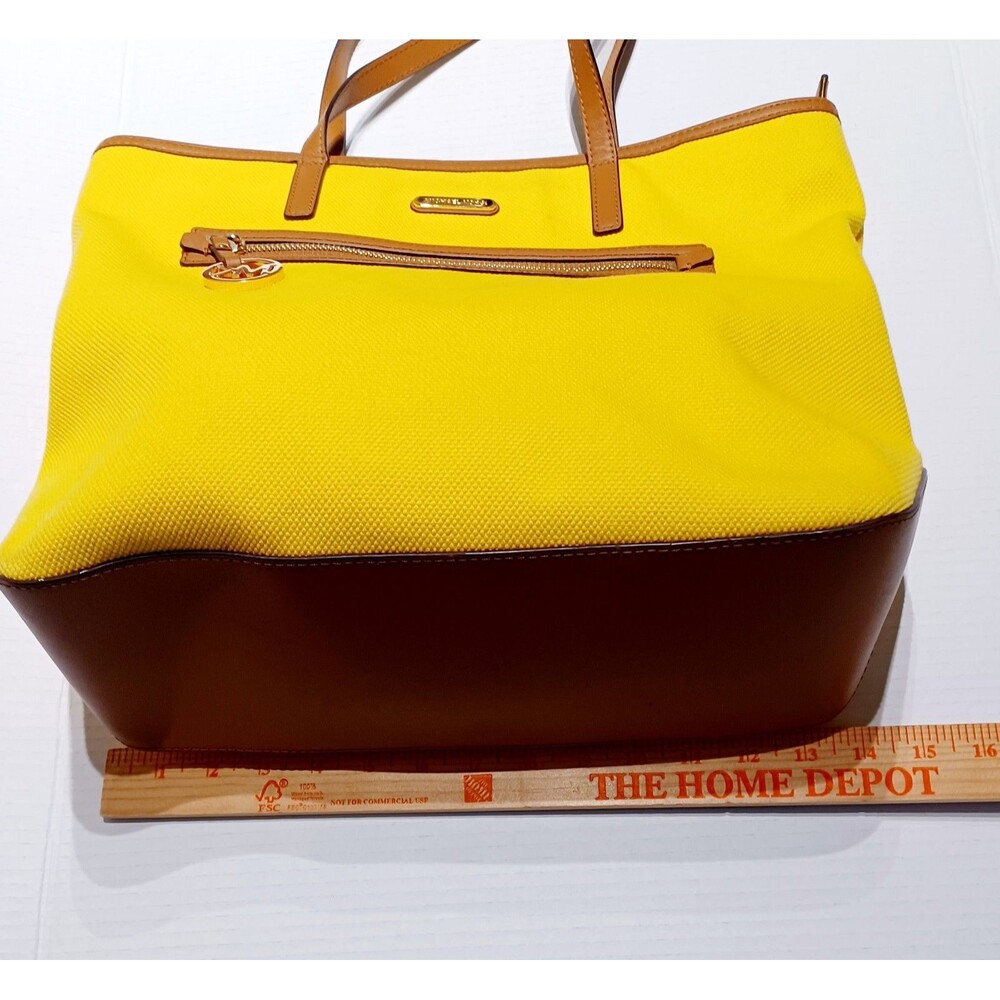 Michael Kors Large Yellow Ciara Tote Bag With Leather Straps/ Trim  Travel Beach - Picture 11 of 12
